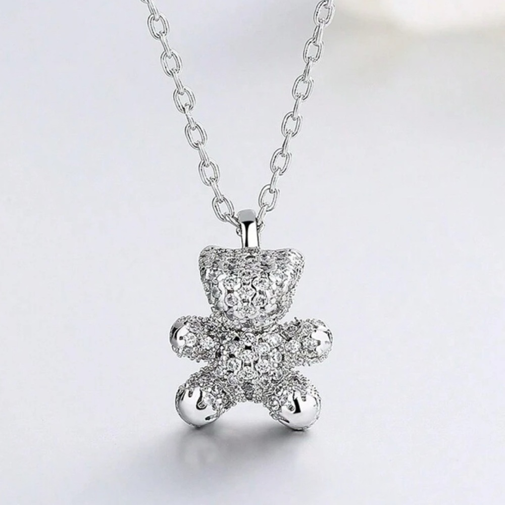 Silver Plated Teddy Bear Pendant Necklace